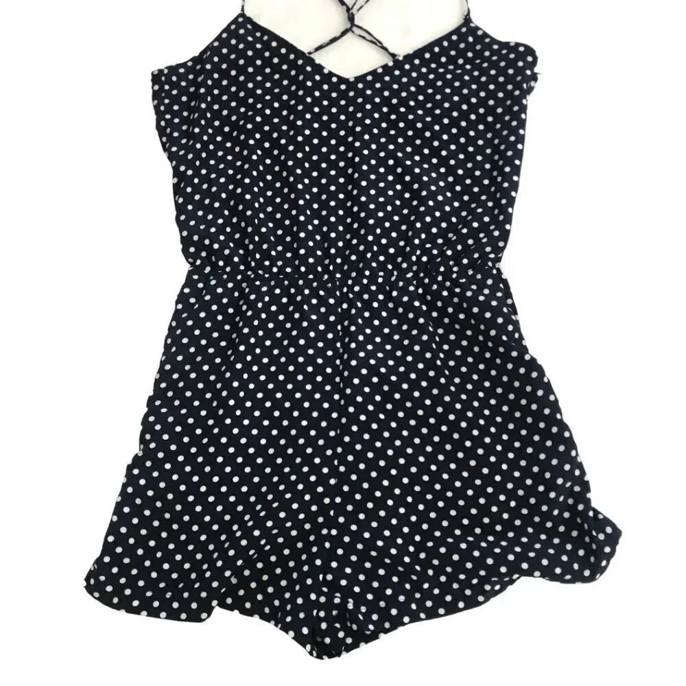Zara Trafaluc Navy and white‎ polka dot Romper